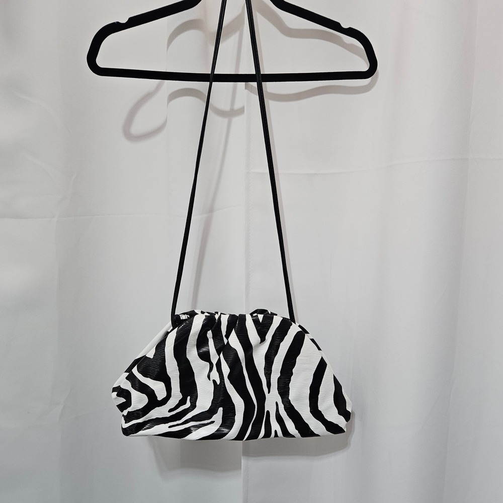 Zebra Print Pouch Crossbody Bag Black White Textured Slouchy Clutch animal print